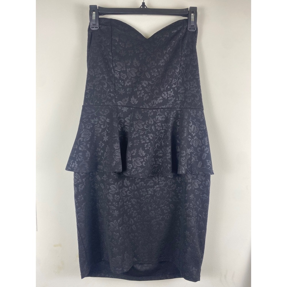 Libian Womens Black Floral Jacquard Strapless Peplum Dress Size‎ 1X LD4410